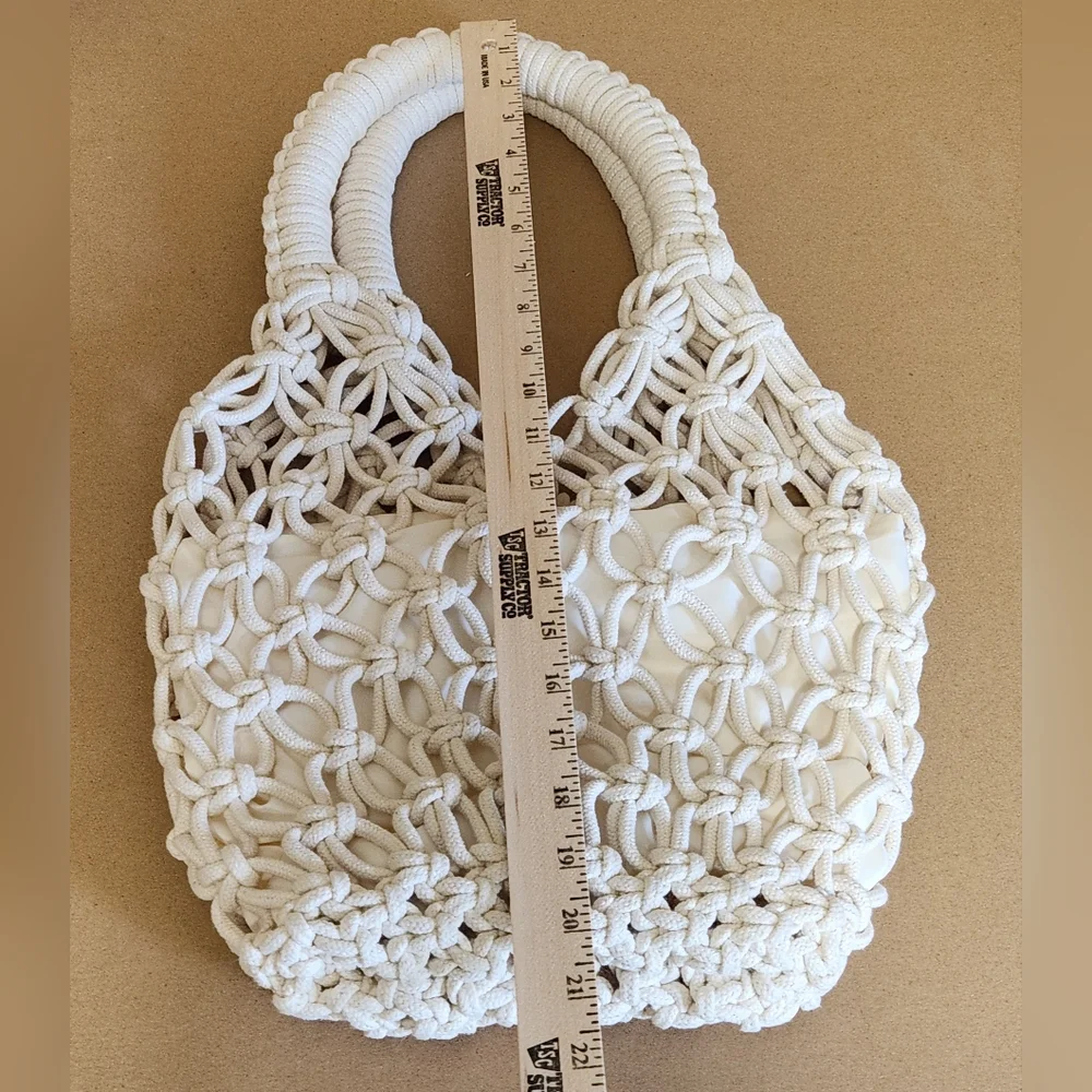 Cream Crochet Tote with Elegant Open-Weave Design